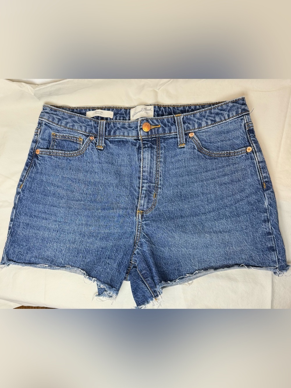 Universal Thread High Rise Vintage raw frayed midi denim shorts